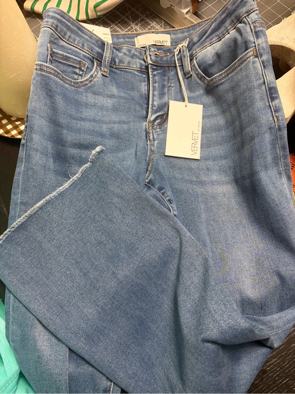 VERVET by Flying Monkey Straight Leg Jeans in Light Blue